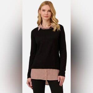 Adrianna Papell Black Collared Layered Sweater Size Medium